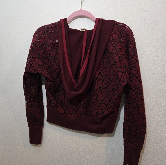 🌴FINAL SALE Gimmicks BKE Lace Hoodie Burgundy XS - Picture 4 of 11